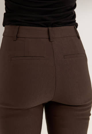 High Waist Stretchy Ankle Slit Trousers Brown