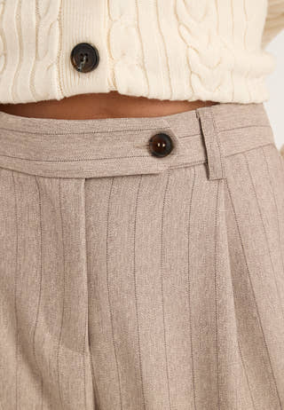 Mid Waist Pleated Suit Trousers Striped