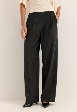 Mid Waist Pleated Suit Trousers Striped