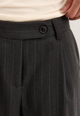 Mid Waist Pleated Suit Trousers Striped