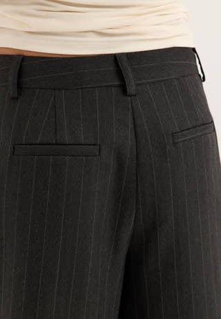Mid Waist Pleated Suit Trousers Striped