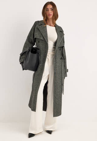 Tweed Trench Coat White
