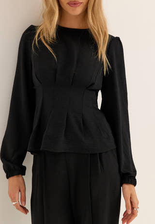 Crepe Pleated Blouse Black