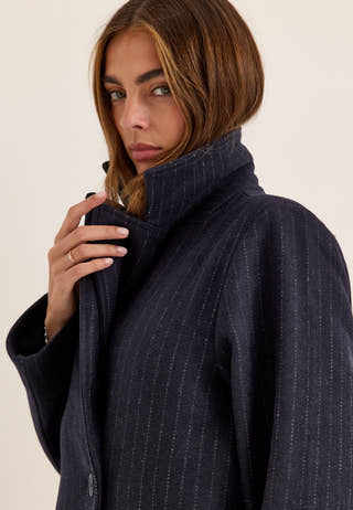 Straight Wool Blend Coat Striped