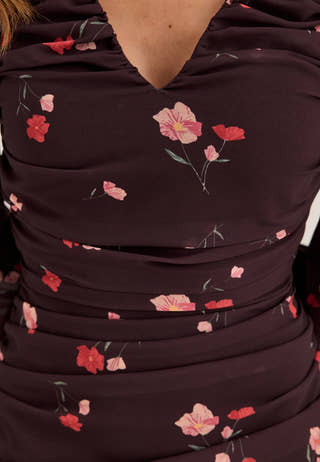 Balloon Sleeve Chiffon Maxi Dress Patterned
