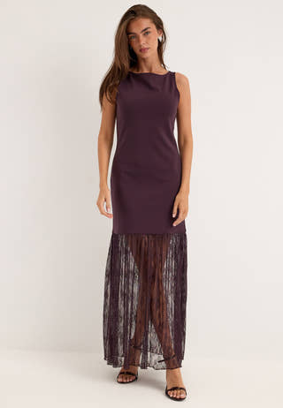 Combined Lace Maxi Dress Purple