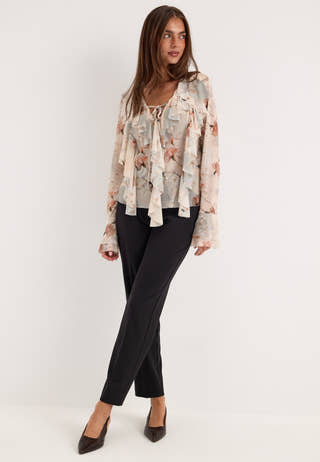 Mesh Flounce Top Floral