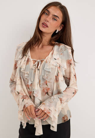 Mesh Flounce Top Floral