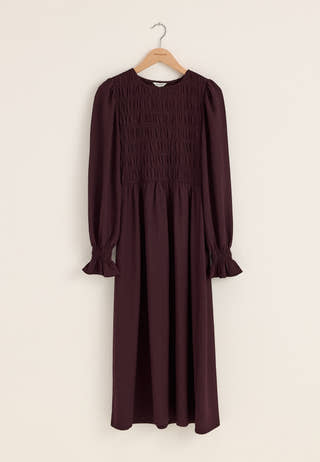 Long Sleeve Smock Dress Red
