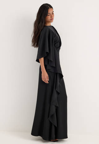 Draped Flounce Gown Black