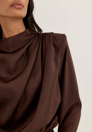 Ruched Satin Mini Dress Brown