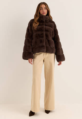 Faux fur High Collar Coat Brown