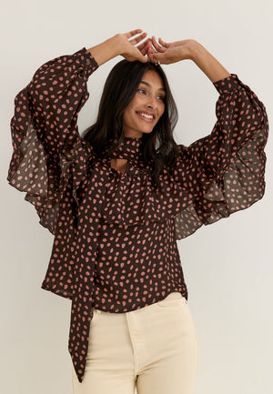 Flounce Tie Blouse Patterned