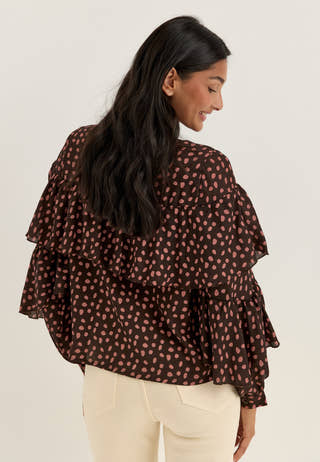 Flounce Tie Blouse Patterned