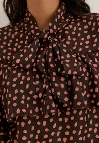 Flounce Tie Blouse Patterned