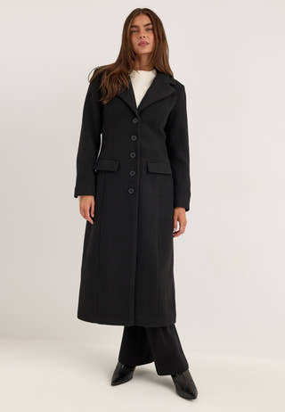 Shaped Wool Blend Coat Black