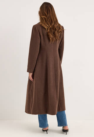 Shaped Wool Blend Coat Brown