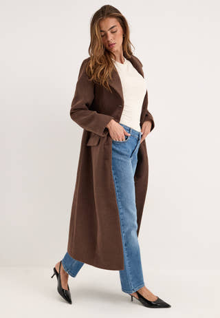 Shaped Wool Blend Coat Brown