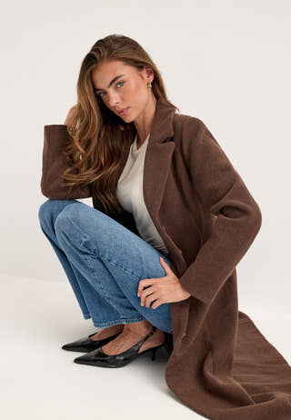 Shaped Wool Blend Coat Brown
