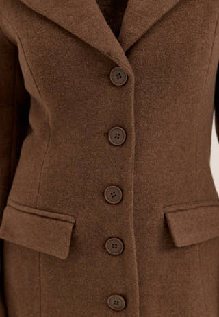 Shaped Wool Blend Coat Brown