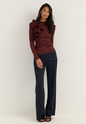 Flounce long Sleeve Top Red