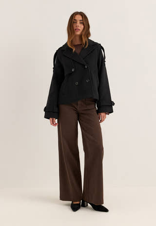Wool Blend Short Coat Black
