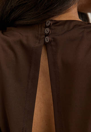 Asymmetric Flounce Soft Dress Brown
