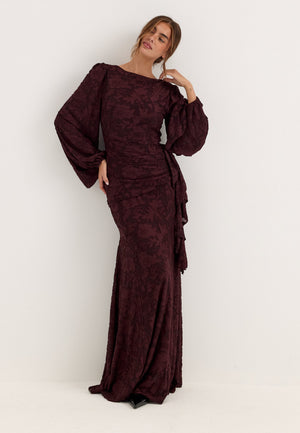 Balloon Sleeve Soft Jacquard Gown Purple