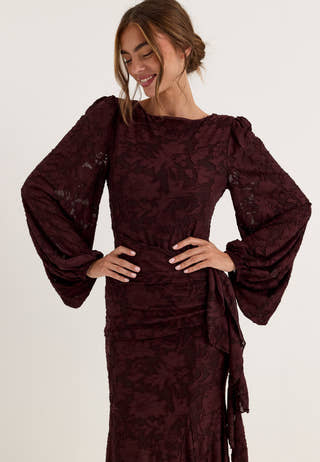 Balloon Sleeve Soft Jacquard Gown Purple