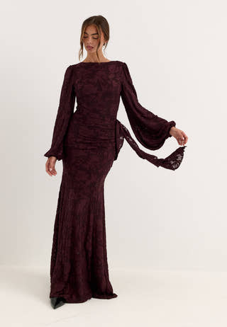Balloon Sleeve Soft Jacquard Gown Purple