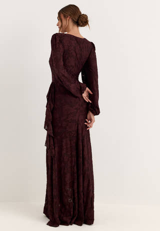 Balloon Sleeve Soft Jacquard Gown Purple