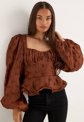 Corset Puff Sleeve Blouse Purple