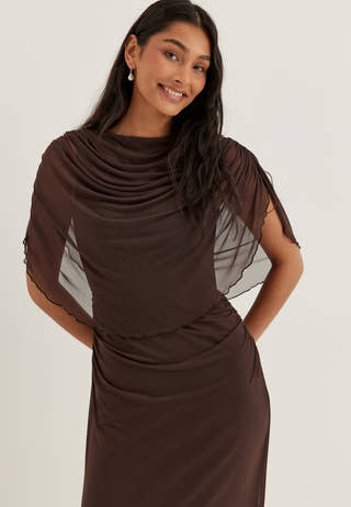Cape Mesh Gown Brown