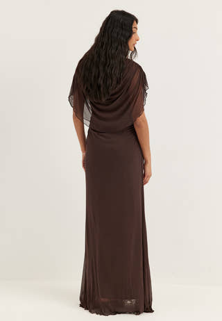 Cape Mesh Gown Brown