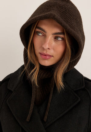 Wool Blend Knitted Balaclava Brown