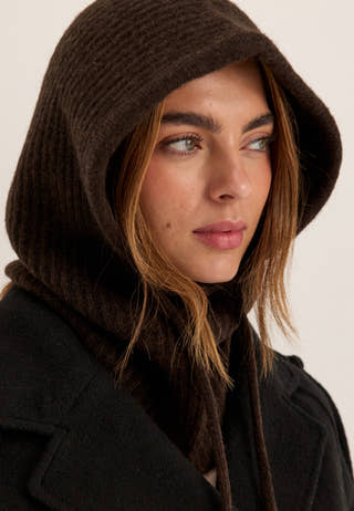 Wool Blend Knitted Balaclava Brown