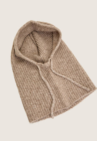 Wool Blend Knitted Balaclava Beige