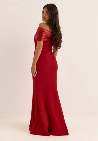 Bea Satin Bow Off Shoulder Gown Red
