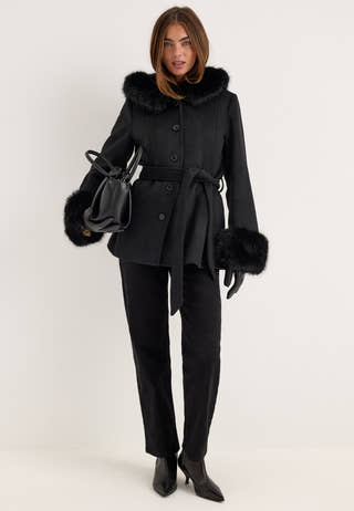 Hooded Wool Blend Coat Black