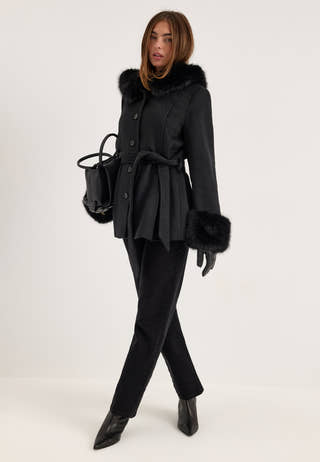 Hooded Wool Blend Coat Black