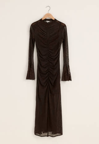 Lace Sleeve Ankle Dress Brown
