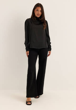 Satin Button Detail Blouse Black