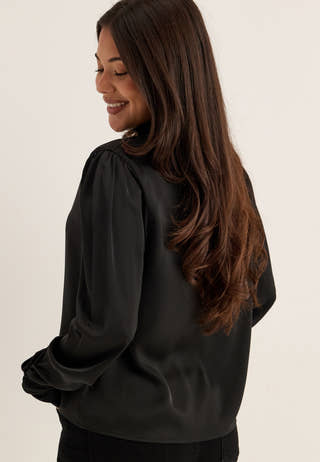 Satin Button Detail Blouse Black