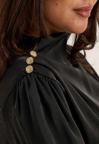 Satin Button Detail Blouse Black