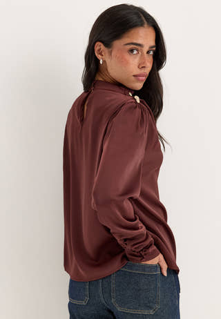 Satin Button Detail Blouse Red