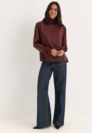 Satin Button Detail Blouse Red