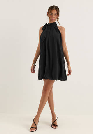 Balloon Tie Dress Black