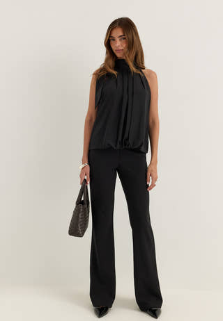 High Collar Tie Blouse Black