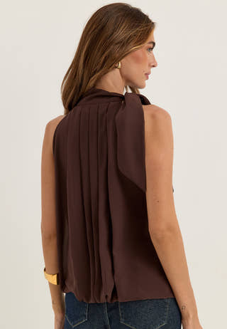 High Collar Tie Blouse Purple