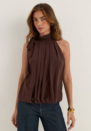 High Collar Tie Blouse Purple